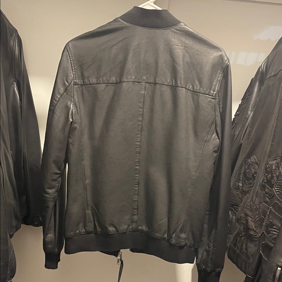 All Saints Black Leather Bomber Jacket - Picture 2 of 3